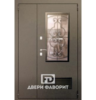противопожарная дверь МД-1875 с порошковым покрытием. ковкой и стеклом