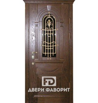 Стальная парадная дверь (стекло + ковка)